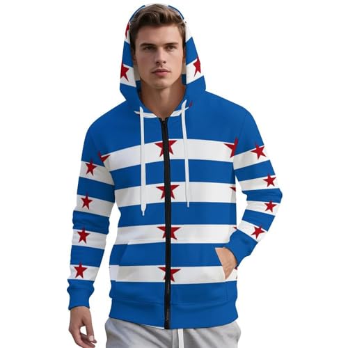Cuban Flag Men's Hoodies with Zipper Lightweight Long Sleeve Casual Sweatshirts2