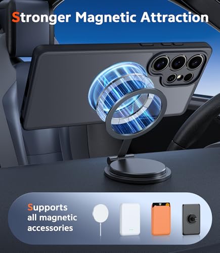 Image of FNTCASE for Samsung Galaxy S24-Ultra Case: Matte Magnetic Translucent Phone Cases with Screen Protector Lens Protection Compatible with Magsafe Rugged Protective Cell Cover (C-Black)