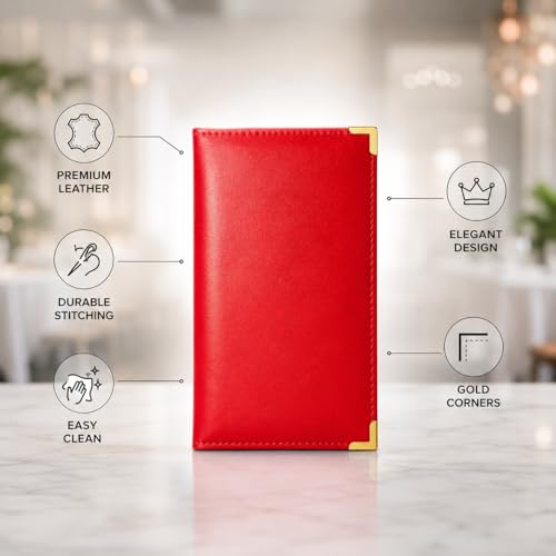 Image of Premium Red Bill Folder - Pack of 6 | PU Leather Restaurant Bill Holder with Golden Corners | Stylish & Durable Check Presenter for Hotels, Cafes & Restaurants