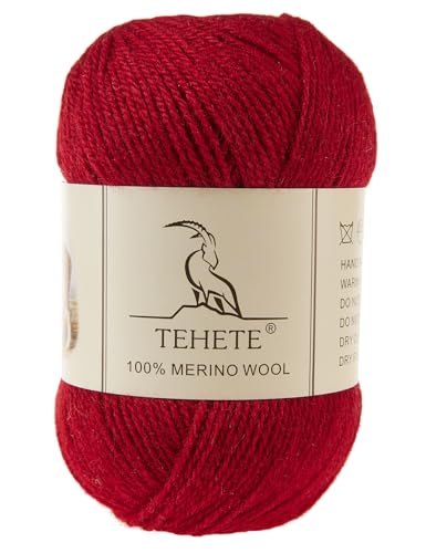 Image of 100% Merino Wool Yarn for Knitting 3-Ply Luxury Warm Soft Lightweight Crochet Yarn(Maroon,3Balsl)