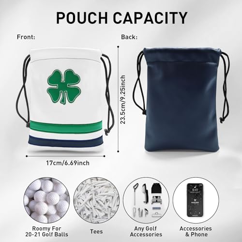 FINGER TEN Golf Valuables Pouch Ball and Tee Bag with Drawstrings for Men Women Leather Pack, Golf Bag Accessories Gift Ideas (White&Green) - Image 3