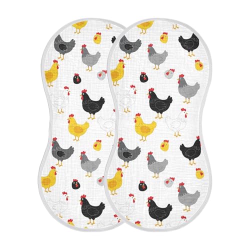 J JOYSAY Grey Rooster White Baby Burp Cloths for Boys Girls Large 22''x11'' Cotton 4 Layer Neutral Burp Clothes for Drool one sizex2