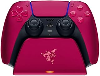 Razer Stojak do szybkiego ładowania do kontrolera PlayStation 5 (szybkie ładowanie, zakrzywiona konstrukcja kołyski, zasilany przez USB, nawigacja jedną ręką), kosmiczna czerwień