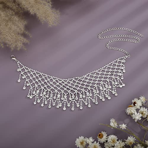 Yertter YERTTER-NECKLACE-23-1-2.2 Dainity Full Rhinestone Chunky Chain Diamond Silver Chain Collar Statement Tassel Crystal Choker Necklace Adjustable thumb #6