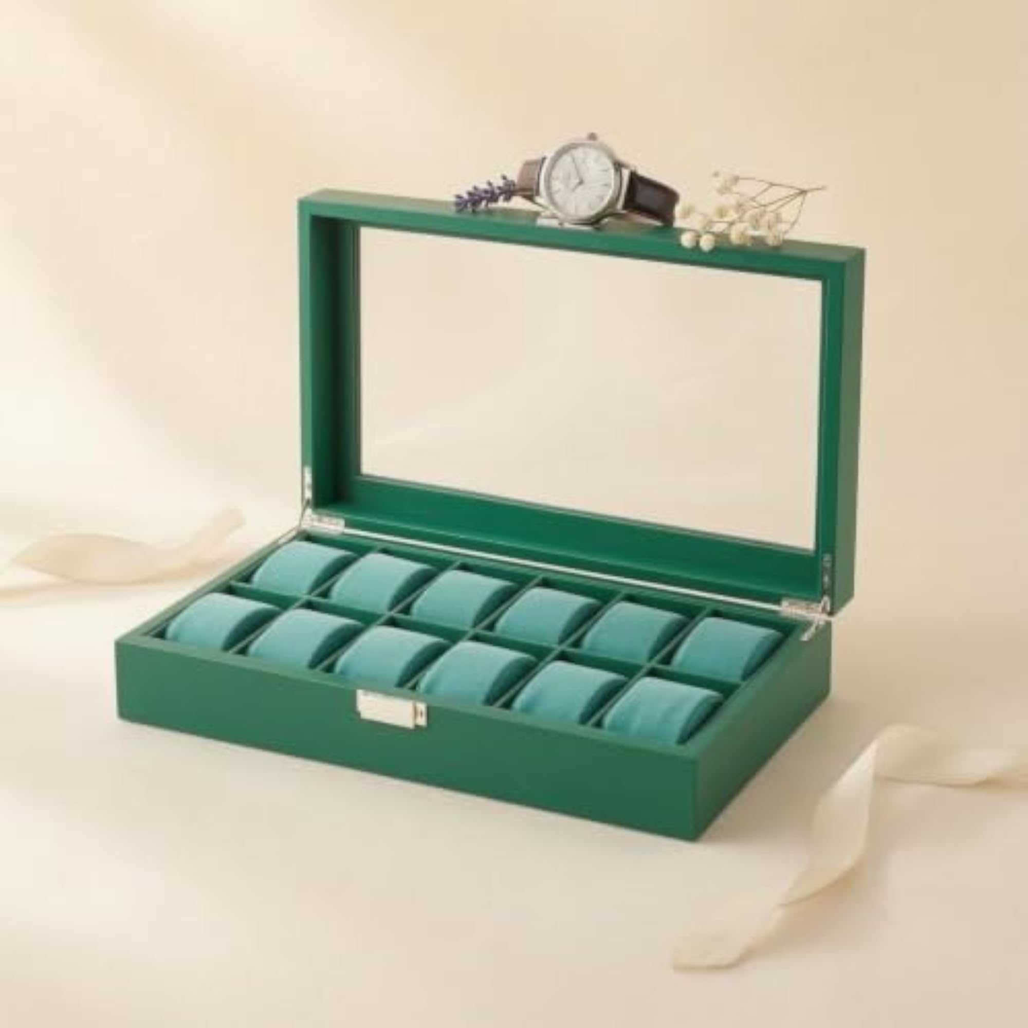 12 Slot Velvet-Lined Watch Organizer Box