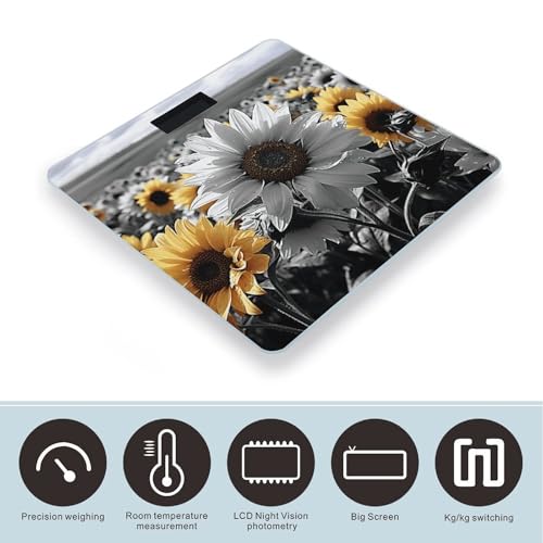 Báscula digital de baño con diseño girasoles blanco y negro miniatura 3