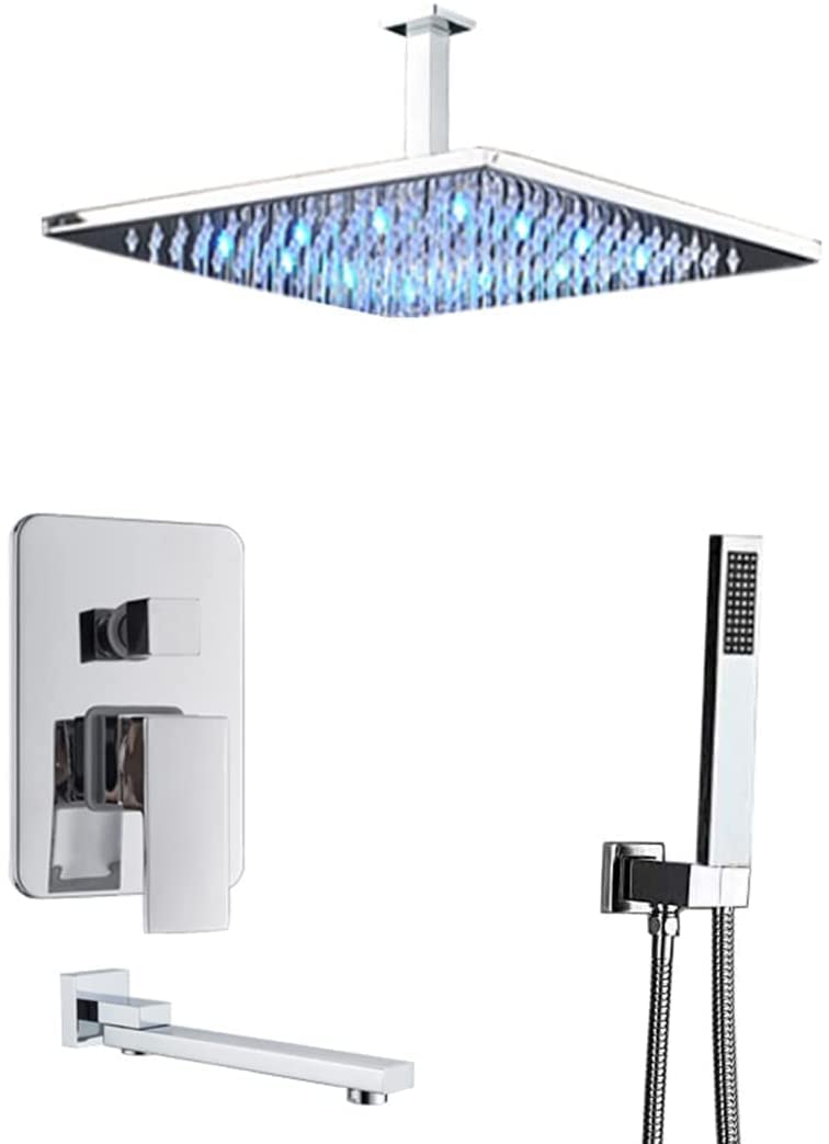 NGDFGR Shower Set Shower Concealed Shower Mixer Taps Set Wall Mounted Rome Shower Faucet Set With Hand Shower And Led Rainfall Shower Head,8 In,size_name-16 Inch