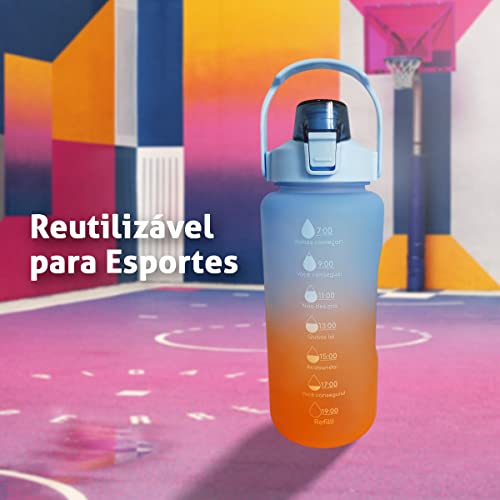 Garrafa De Água Squeeze 2 Litros VSSOLO Com Frases Motivacionais TIE DYE Com Canudo e Adesivos Para