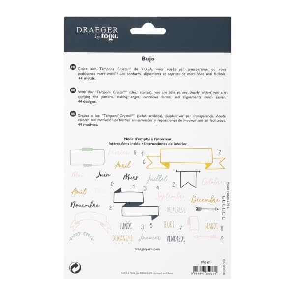 DRAEGER PARIS 1886 - Set De 35 Tampons Crystal® Folk - Tampons Transparente En Silicone Souple - Motifs Animaux Forêt & Nature - Idéal Pour Bullet Journal & Scrapbooking - Accessoire DIY Essentiel