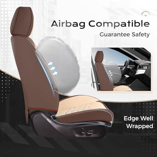 Image of Coverado Seat Covers for Cars, 5 Seats Seat Covers Full Set, Faux Leather Seat Covers for Cars, Automotive Seat Covers Universal Car Seat Protector Seat Cushion Fit for Most Cars Trucks, Coffee&Beige