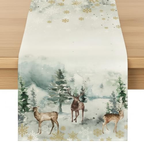 40x140 cm Tischläufer Weihnachten, Aquarell Rentier Baum Design,...