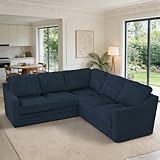 ACMEASE 89 Inches Corduroy Sectional Sofa with High Density Sponge, Modern 5 Seats Corner Couch with Deep Seat, Comfy Modular L Shaped Couch with Comfortable Back Cushions for Living Room, Blue