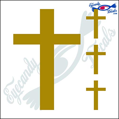 Image of Cross Plain 6 inch Plus 3 Small Decal Sticker Gold