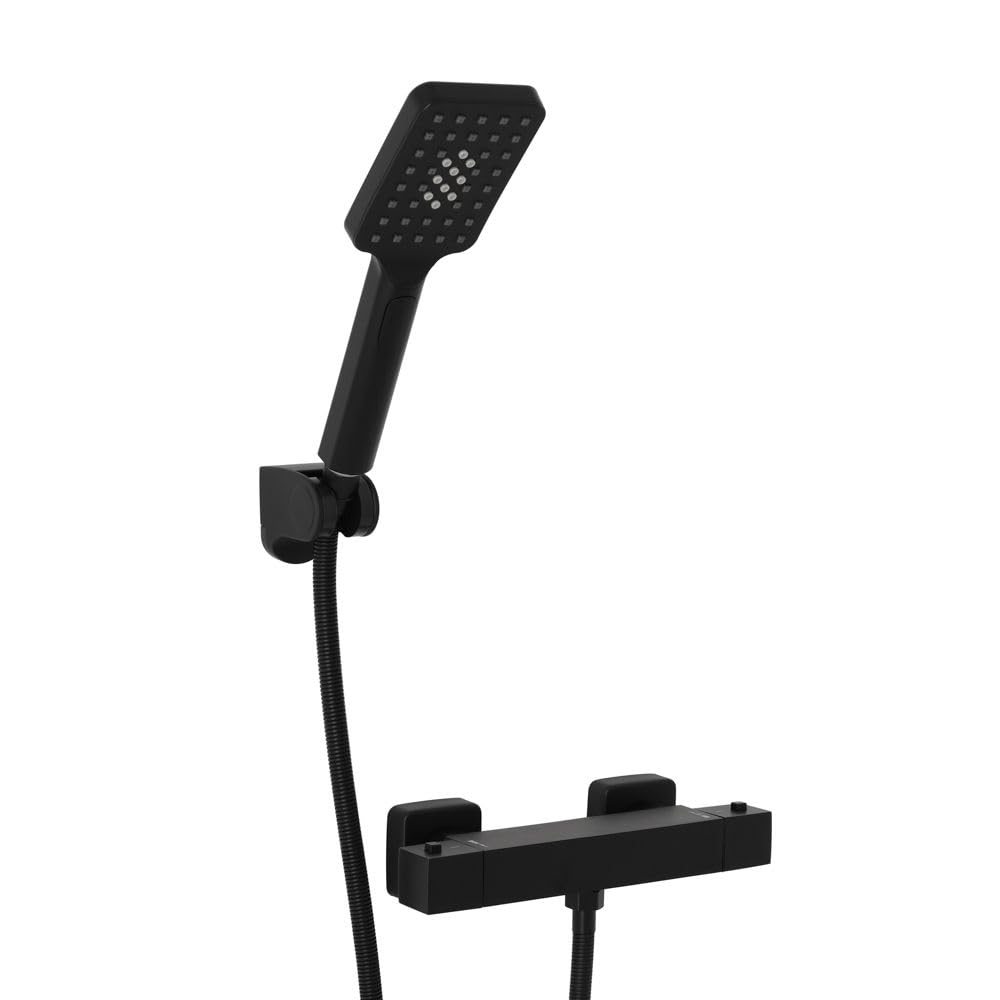 Milano Rune Square Thermostatic Bar Mixer Valve Multifunction Hand Shower - Black