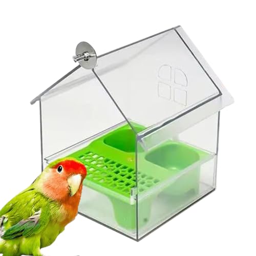 Pull-Out External Parrot Feeder, Hanging Wild Bird Seed with Squirrel Proof Tray, Transparent Bird Bath Tub, Easy to Refill and Clean, for Balcony Garden Fence