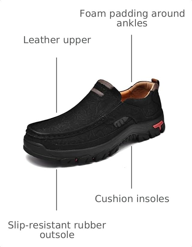 Image of MOSTELO Mens Slip On Casual Loafers Classic Outdoor Leather Walking Hiking Shoes Comfortable for Work Office Dress Outdoor