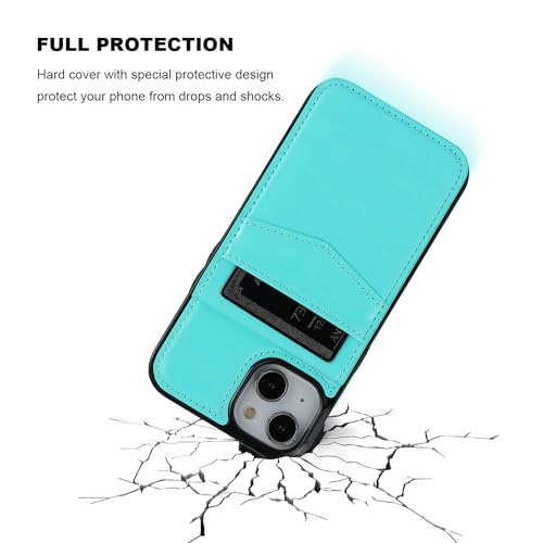 Image of KIHUWEY Compatible with iPhone 13 Case Wallet with Credit Card Holder, Premium Leather Magnetic Clasp Kickstand Heavy Duty Protective Cover for iPhone 13 6.1 inch(Light Blue)