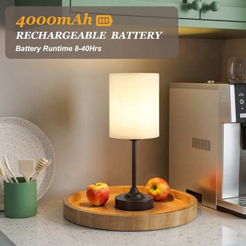 Image of Touch Control Cordlss Table Lamp, USB-C Rechargeable Lamp with Stepless Dimming, 4000mAh Battery Operated Bedside Lamp for Bedroom, Living Room, Night Light & Emergency Lighting, Black, 2 Pack