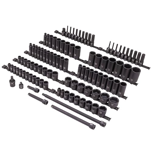 SUNEX 26102 1/2" Drive SAE & Metric 6 Point Standard & Deep & Hex Bit Master Impact & Bit Socket Set, 102-Piece