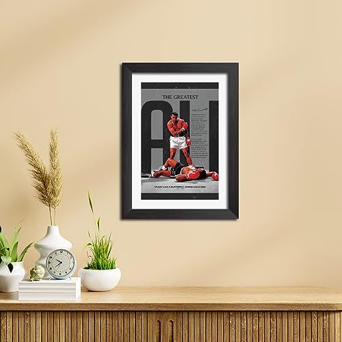 Image of TenorArts Muhammad Ali Poster Frame Boxer Laminated Photo Framed Painting with Matt Finish Black Textures (12 inches x 9inches)
