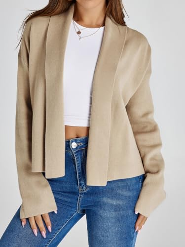 Image of Saodimallsu Womens Cropped Cardigan Open Front Shawl 2026 Fall Trendy Long Sleeve Sweater Jacket