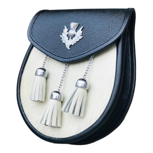 Scottish Kilt Sporran White Fur Mens Highland Wedding Semi Dress Sporran