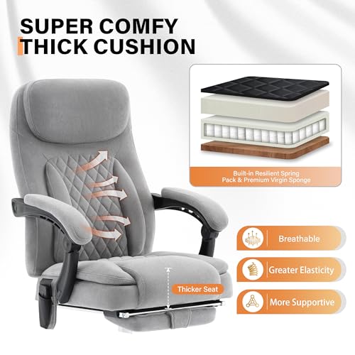 Image of 500LBS Massage Office Chair, 6 Points Vibration & Heat Executive Office Chairs, 135Reclining Comfy Desk Chair with Foot Rest, Wider & Thicker Seat Cushion, Fabric Big and Tall Gaming Chair, Grey