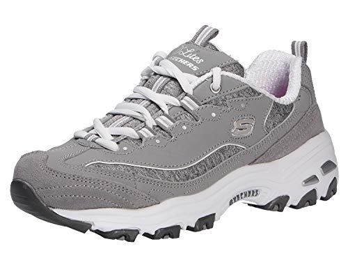Skechers Women's D'Lites-Me Time Lace Up Fashion Sneakers, Grey/White, 8