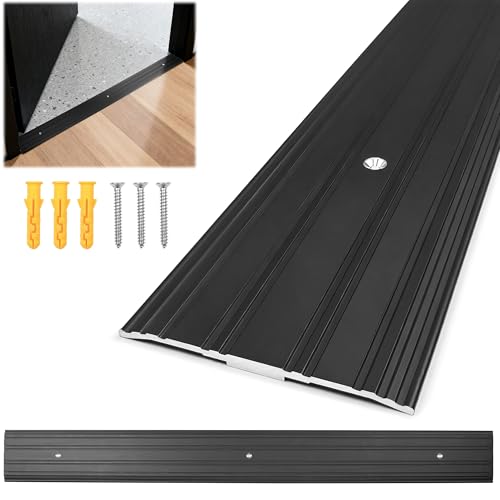 Aluminum Door Threshold - 36" L x 3" W Exterior Floor Transition Strip with Pre Drilled Holes and Expansion Screws, Non-Slip Fluted Saddle Flat Profile Threshold, Prevent Dust & Airflow, Black