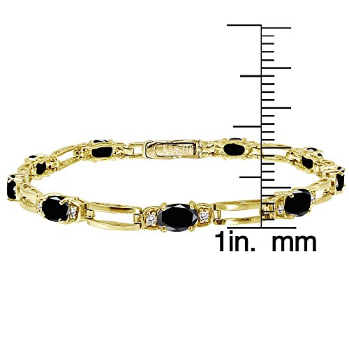 Ice Gems Yellow Gold Flashed Sterling Silver Black Sapphire And Cubic Zirconia Oval & Bar Link Bracelet #TOP2