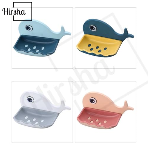 Image of Self Adhesive Soap Holder for Bathroom Wall | Plastic Soap Stand with Drain Tray | Wall Mounted Soap Dish | No Drilling Bathroom Soap Holder (04 Fish Soap Random Color)