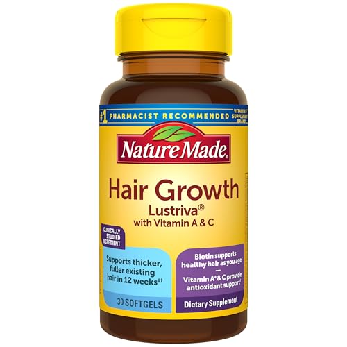 Nature Made Hair Growth Softgels, Clinically Studied Lustriva + Biotin, Vitamin C & A, Hair Growth...