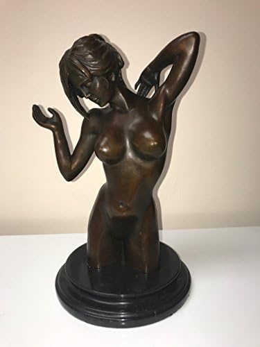 sexy art for bathroom - HOT GIRL STATUE - SEXY NAKED - DETAILED - HANDS IN THE AIR - STRETCHING POSE - BREASTS POPPING OUT - BRONZE STATUE - bronze sculpture/statue - 11 Inch Height