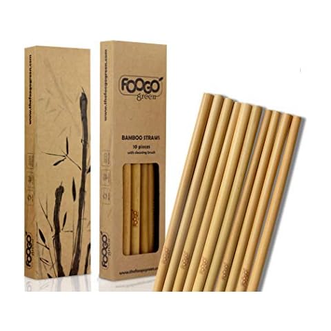 FOOGO Green Bamboo Straws with Cleaning Brush Cover