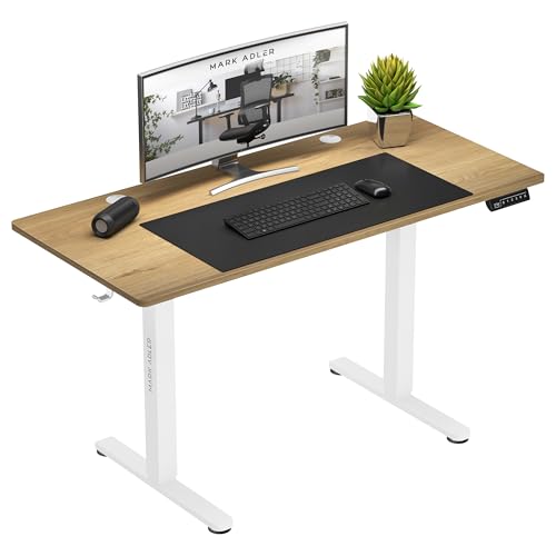MARK ADLER Leader 7.0 Craft | Gaming Tisch Elektrisch Computertisch Bürotisch Schreibtisch Stehtisch 120 x 60 cm Höhenverstellbarer | 3 Memory-Steuerung Memoboard | Weiß Gestell Eiche Tischplatte