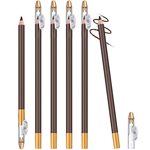 6 Pieces Eyeliner Pencils with a Built-in Sharpener 2-In-1 Eye Liner Pen Soft Strokes Eye Silkworm Brighten Pencil Beauty Makeup Tool Christmas Valentine’s Day Present for Women Girls (Brown)