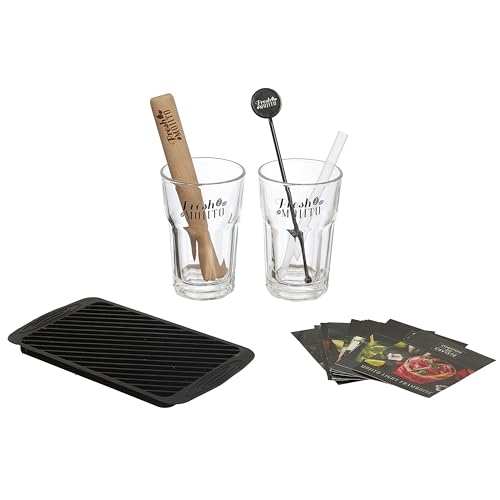 COOK CONCEPT - KA0519 Coffret Mojito Complet - Verres, Pilon, Bac à Glace et Recettes - Accessoires pour Cocktails Rafraîchissants - 30cl - Multicolore