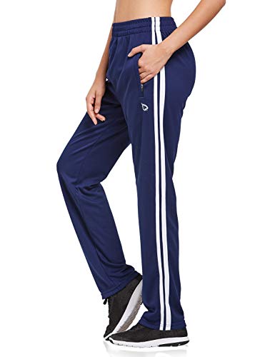 baleaf Women's Track Pants Athletic Jogging Sweatpants Zipper Pockets Warm-Up Sports Running Pants Navy/White Size S