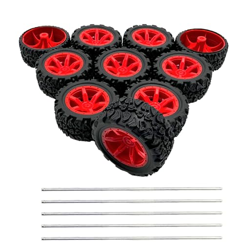 10PCS Toy Car Wheels 39mm Toy Car Rubber Tire Wheels with 5PCS Shaft Round Rod Axles for RC Car Truck Robot DIY Model Toy Parts (2x20x39mm)