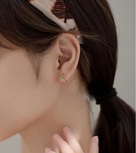 Reffeer Solid 925 Sterling Silver Green CZ Hoop Earrings Huggie for Women Teens Minimalist Hoop Earrings Helix Cartilage Hoops3