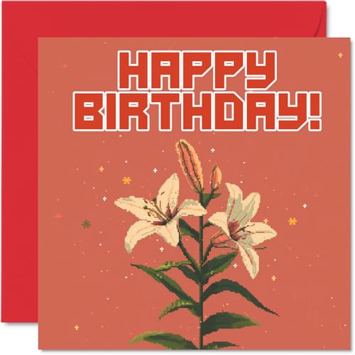 Stuff4 Geburtstagskarten für Männer und Frauen – Pixel Art Lilien – Happy Birthday Karte für Bruder, Schwester, Sohn, Tochter, Onkel, Tante, Kollegen, Freund, 145 mm x 145 mm, Geburtstagsgrußkarten Stuff4 Geburtstagskarten für Männer und Frauen – Pixel Art Lilien – Happy Birthday Karte für Bruder, Schwester, Sohn, Tochter, Onkel, Tante, Kollegen, Freund, 145 mm x 145 mm, Geburtstagsgrußkarten