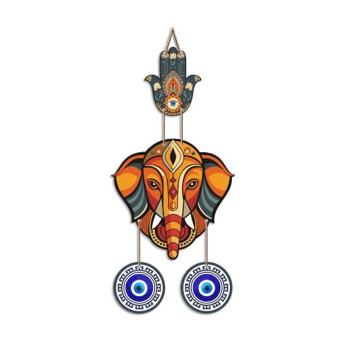 Image of Artvibes Baby Ganesha Evil Eye Wall Hanging for Home Entrance | Nazar Battu MDF Decorative Wall Art | Spiritual Vastu Decor for Living Room | Bedroom | Office | Main Door | Unique Gift (WH 8553N)