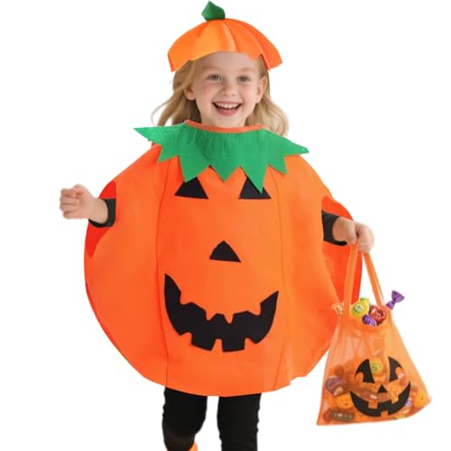 FUIPVGI Costume de Citrouille d'Halloween Enfant, Amusant Costume Citrouille Enfant avec Chapeau, Déguisement Halloween Garçons Filles pour Fête d'Halloween Soirée Déguisée (Orange)