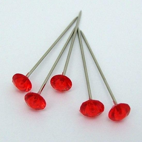 FLOWERS FOR LOVE Diamante Decorative Pins - Perfect Buttonholes Weddings, Sewing, Hijab Pins, Floristry Supplies, and Hat Pins Women (Red, 5mm (4cm x5mm Head))