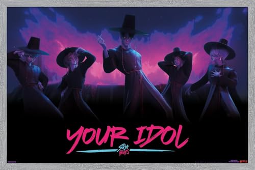 Trends International Netflix KPop Demon Hunters (2025) - Saja Boys Demon Dance Wall Poster, 22.4L x 14.7W, Gray Framed Version