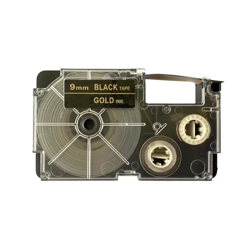 Image of LIVYU LIFE 9mm Compatible Label Tape Replacement for Casio KL-120, KL-60, KL-820, KL-7400, KL-G2, KL-HD1 Label Maker, (Gold Ink on Black Tape(-9 mm x 8m-1 Pcs)