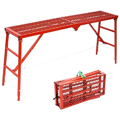 bimiti Scaffolding Folding Work Platform Length 70.87in Width 14.96in Height Adjustable Folding Work Platform Galvanized Steel Welded Maximum Load Capacity 770lbs Adjustable Work Platform Red