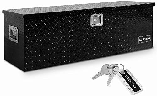 ARKSEN 49 Inch Heavy Duty Aluminum Bar Tread Tool Box, Waterproof Truck Storage Organizer Chest for Pick Up Truck Bed, RV Trailer with Gas-Spring Enabled Poles Side Handle, Lock and Keys - Black