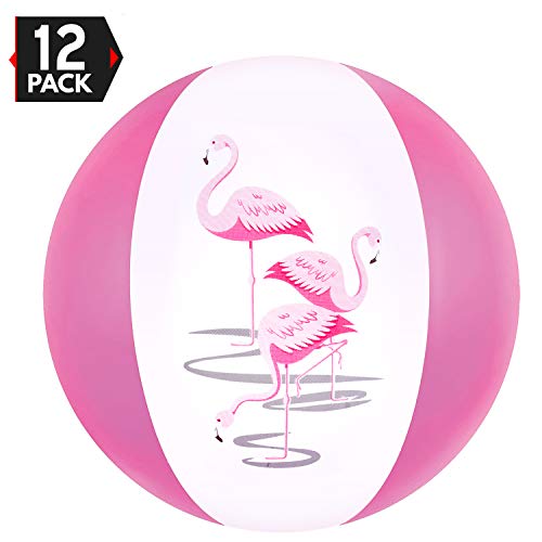 12" Pink Flamingo Party Pack Inflatable Beach Balls - Beach Pool Pink/Flamingo Themed Party Toys (12 Pack) #TOP3