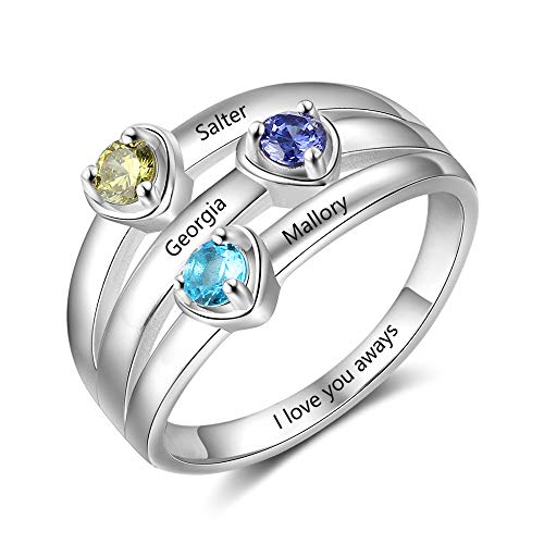 OPALSTOCK Personalized Mothers Rings with 3 Children Simulated Birthstones for Women Engraved Family Name Rings for Grandmother Mother (9)